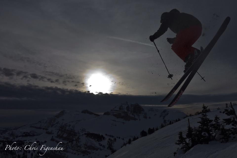 Jake Kilgrow pops off at the end of a December Day. Photo: Chris Figenshau via Jackson Hole Mountain Resort.
